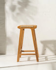 Teak wood and woven rope kitchen stool