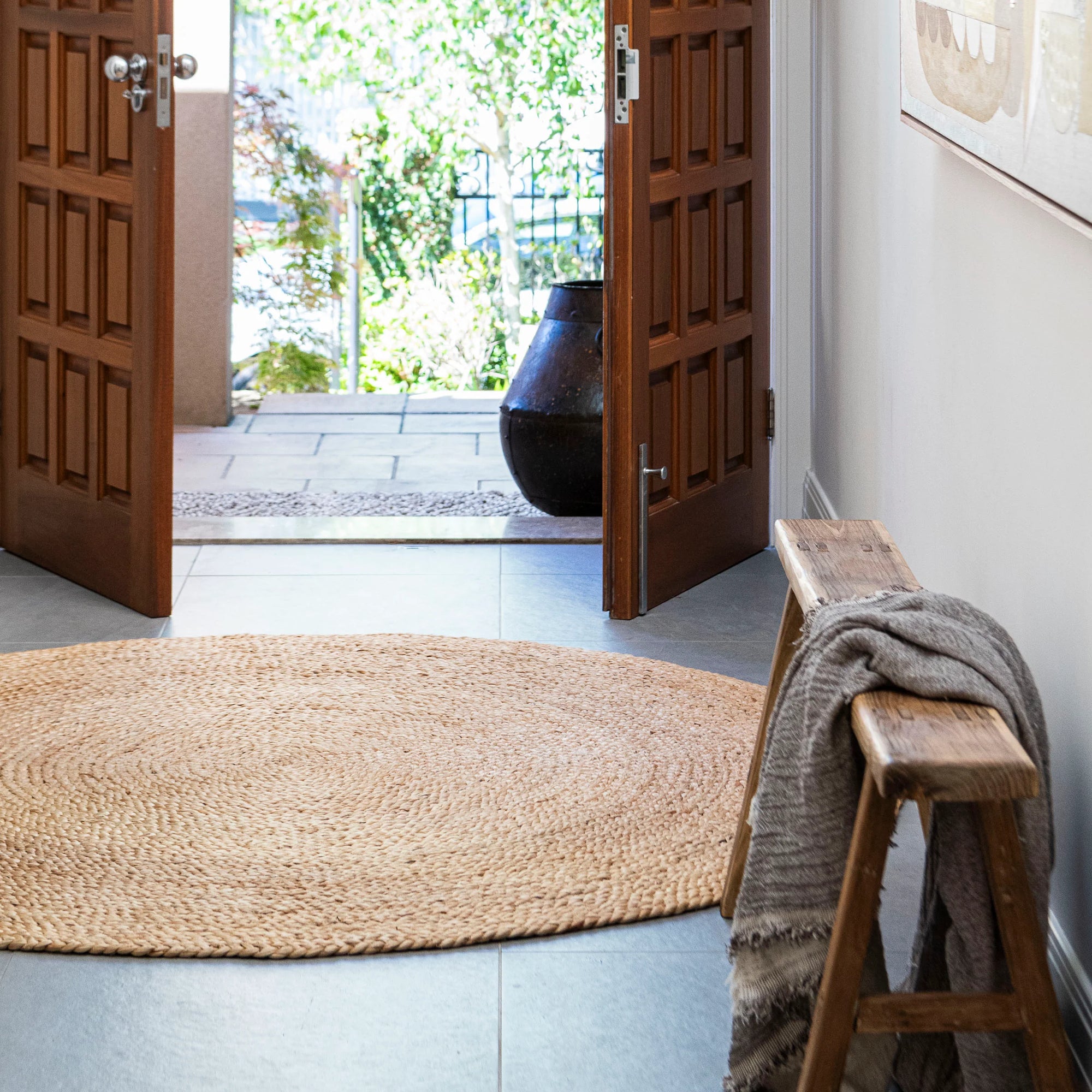 Zebra Natural Braided Jute Round Rug