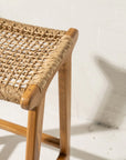 Woven backless teak counter barstool