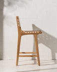 Luka Leather & Teak Barstool Natural