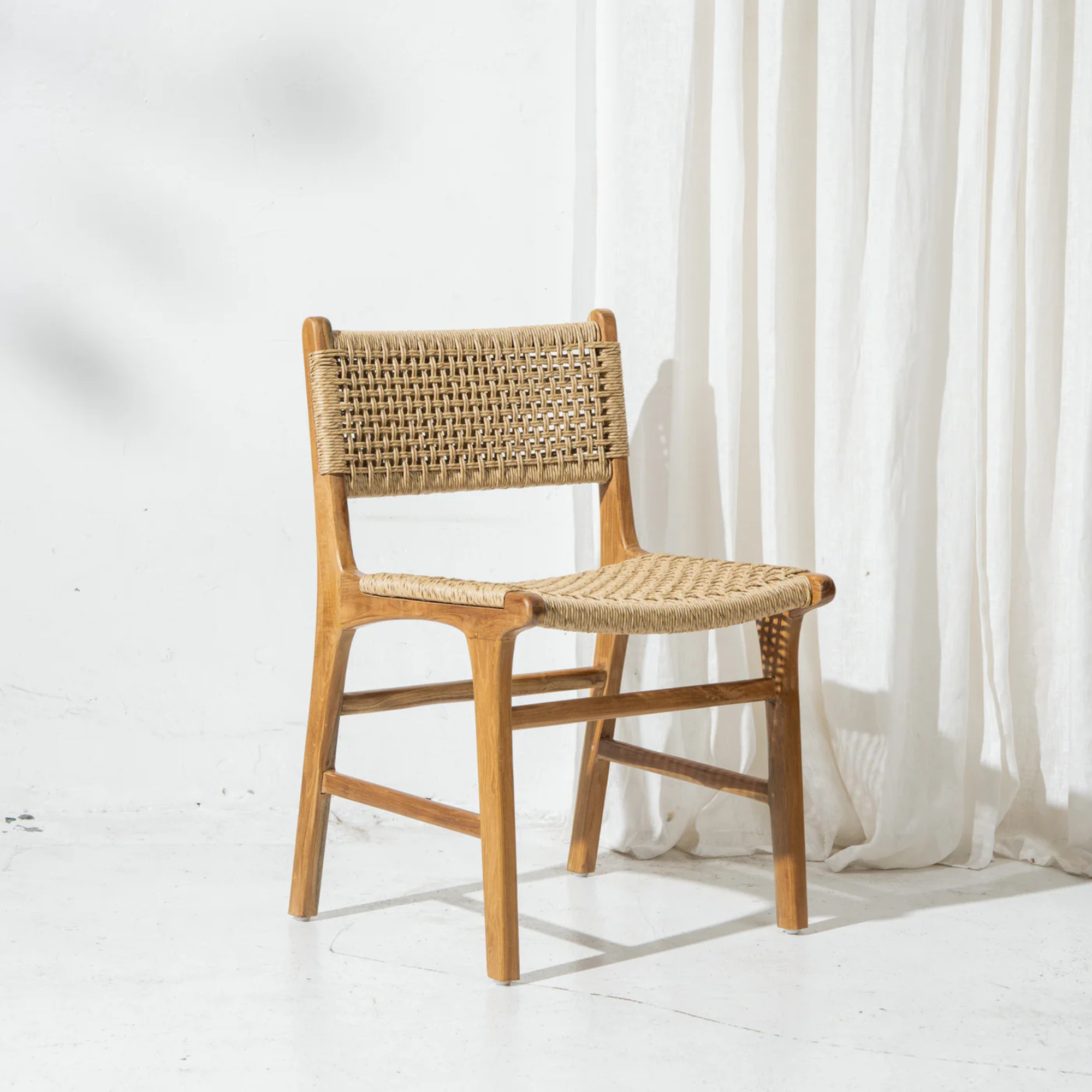 Khairi teak woven dining chair with viro rope weave