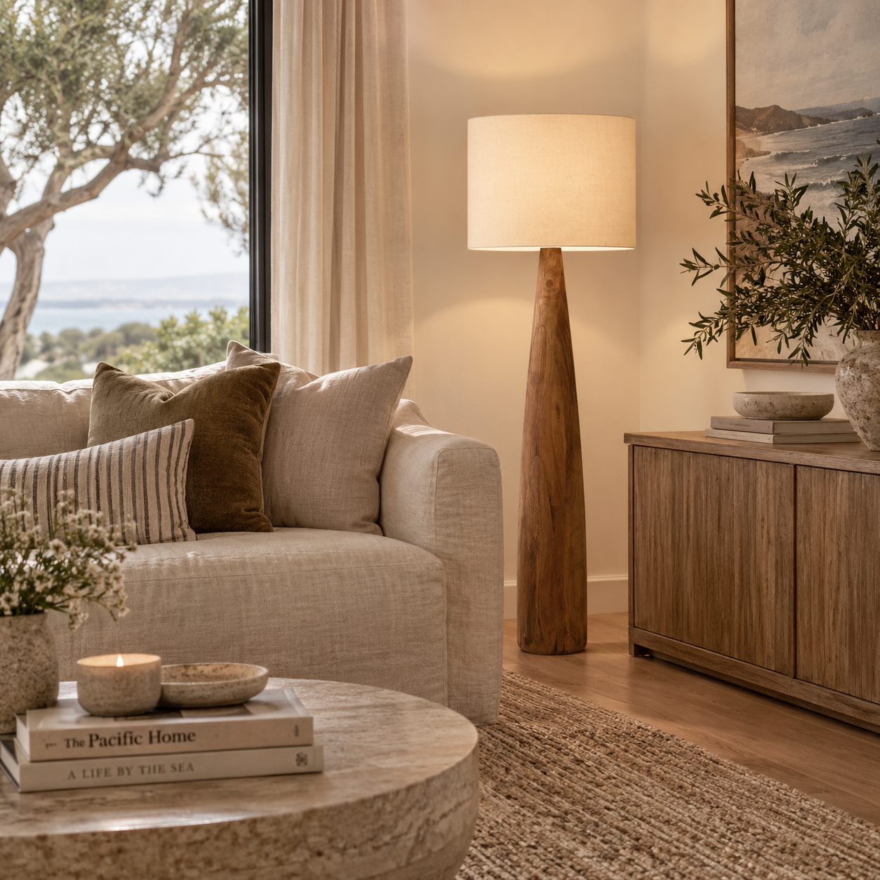 Samson Wood Floor Lamp with Linen Shade