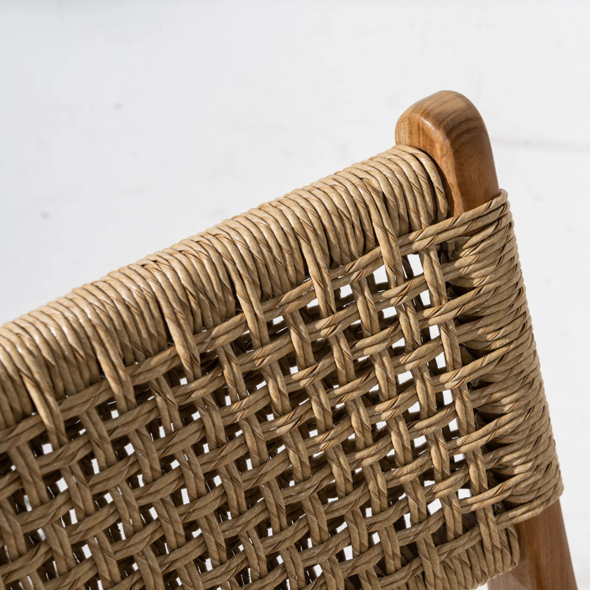Khairi teak woven indoor outdoor dining chair with rope weave 