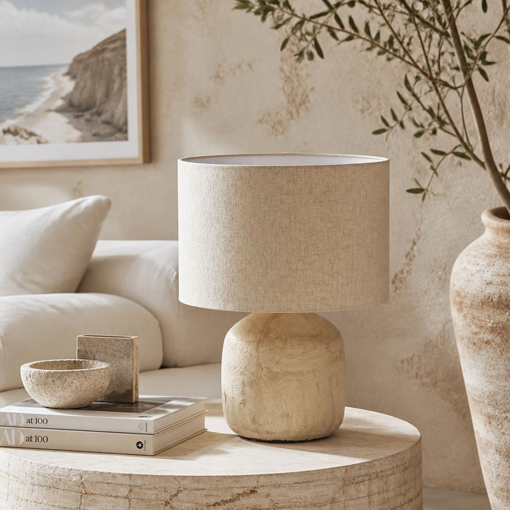 Linen and Ceramic Table Lamp Natural