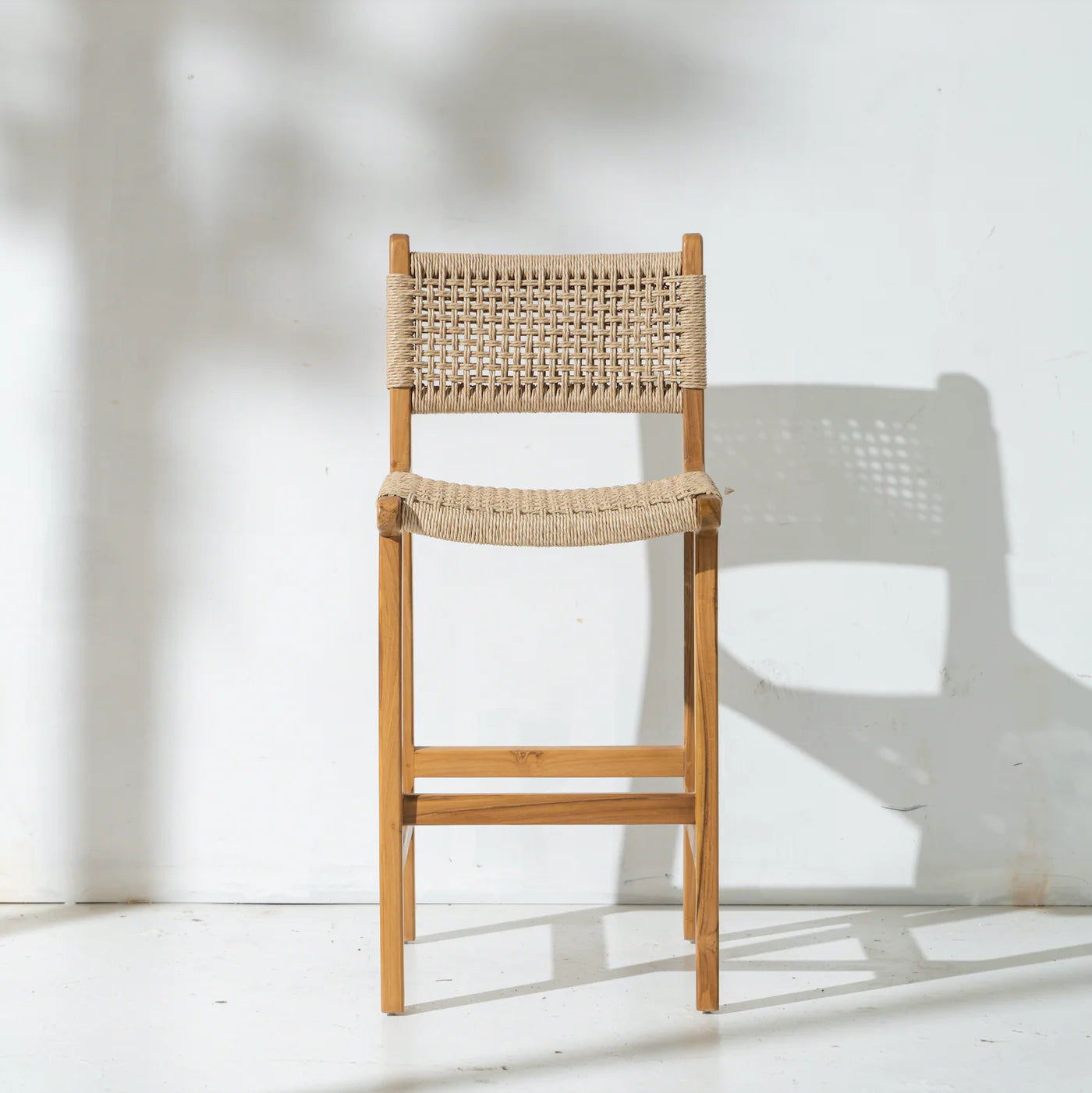 Wooden barstool counterstool with woven backrest and seat