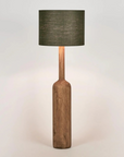 Flask Wood Floor Lamp Saddle Base with Linen Shade