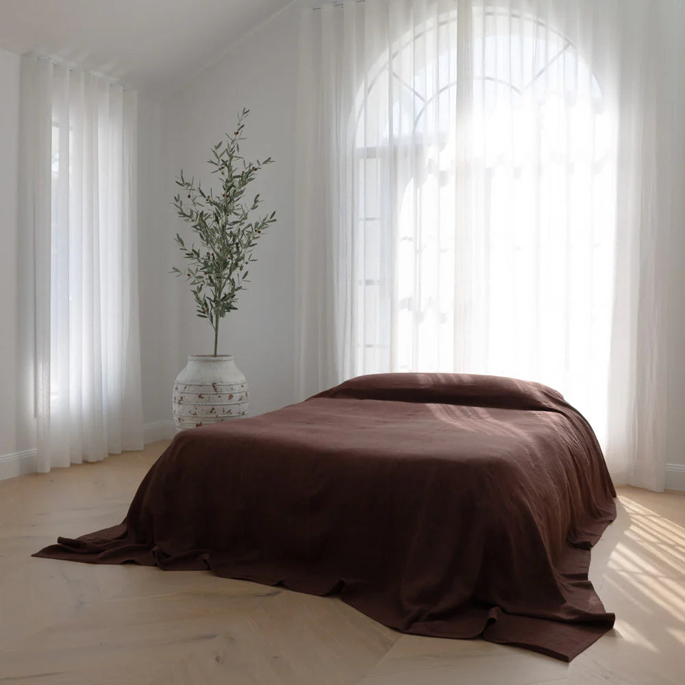 Eadie Luca Linen Bed Cover - Chocolate