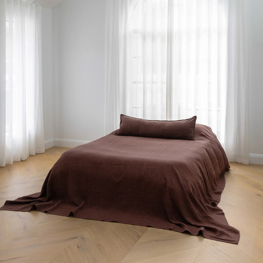 Eadie Luca Linen Bed Cover - Chocolate