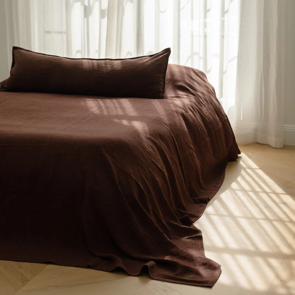 Eadie Luca Linen Bed Cover - Chocolate