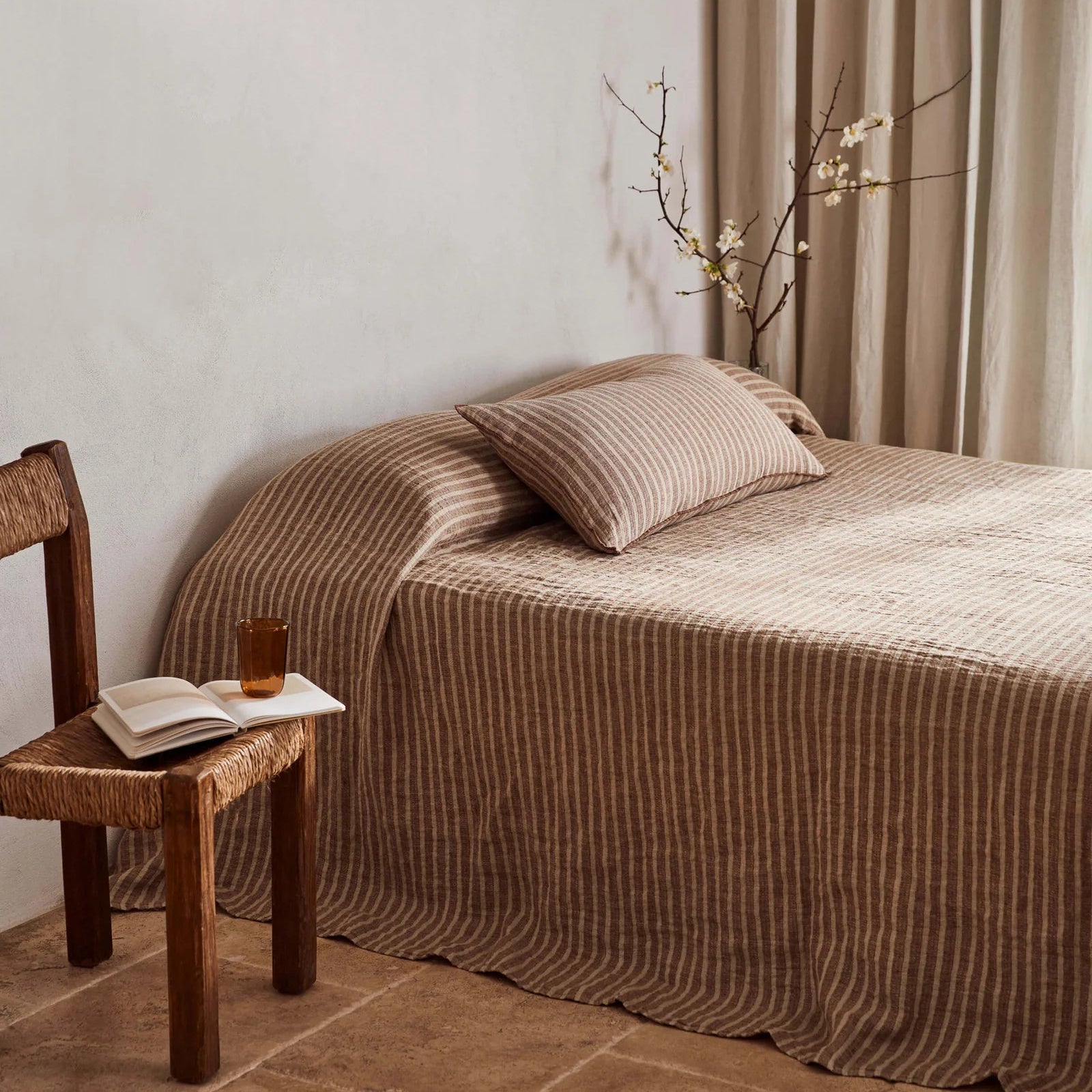 Ava Toffee Stripe Pure Linen Cushion