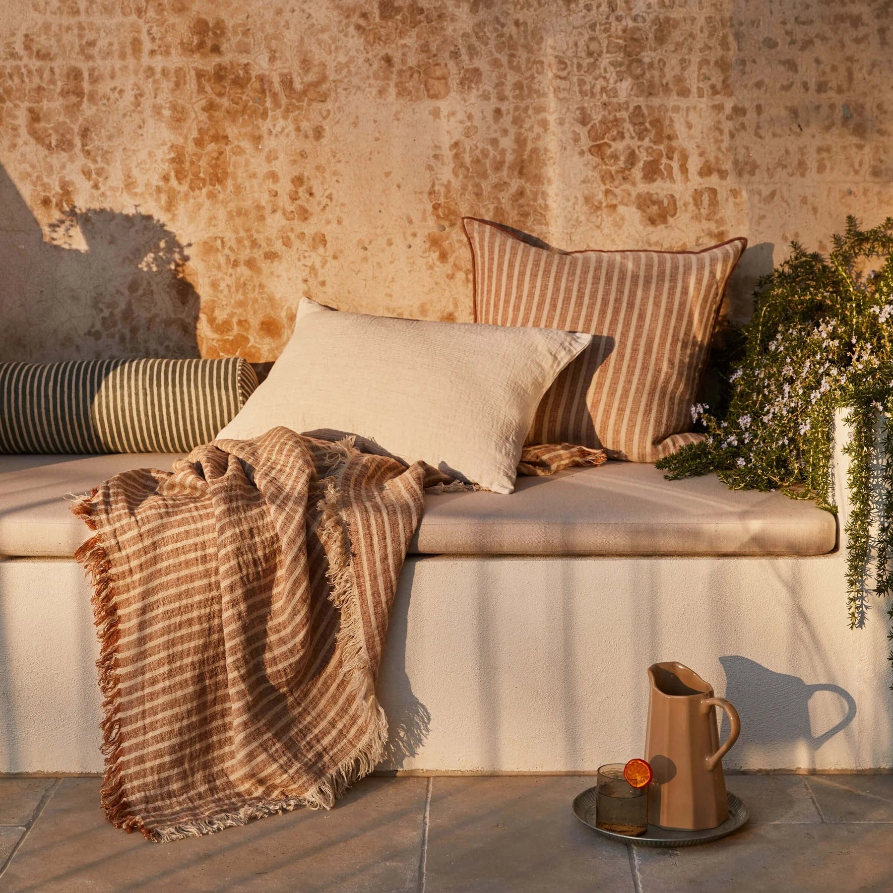 Ava Toffee Stripe Pure Linen Cushion