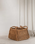 Water Hyacinth Rounded Square Basket Plaited Handles