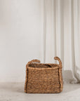 Water Hyacinth Rounded Square Basket Plaited Handles