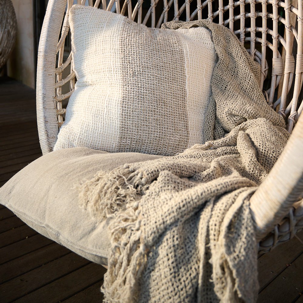 Coco Linen Cushion - White/Natural