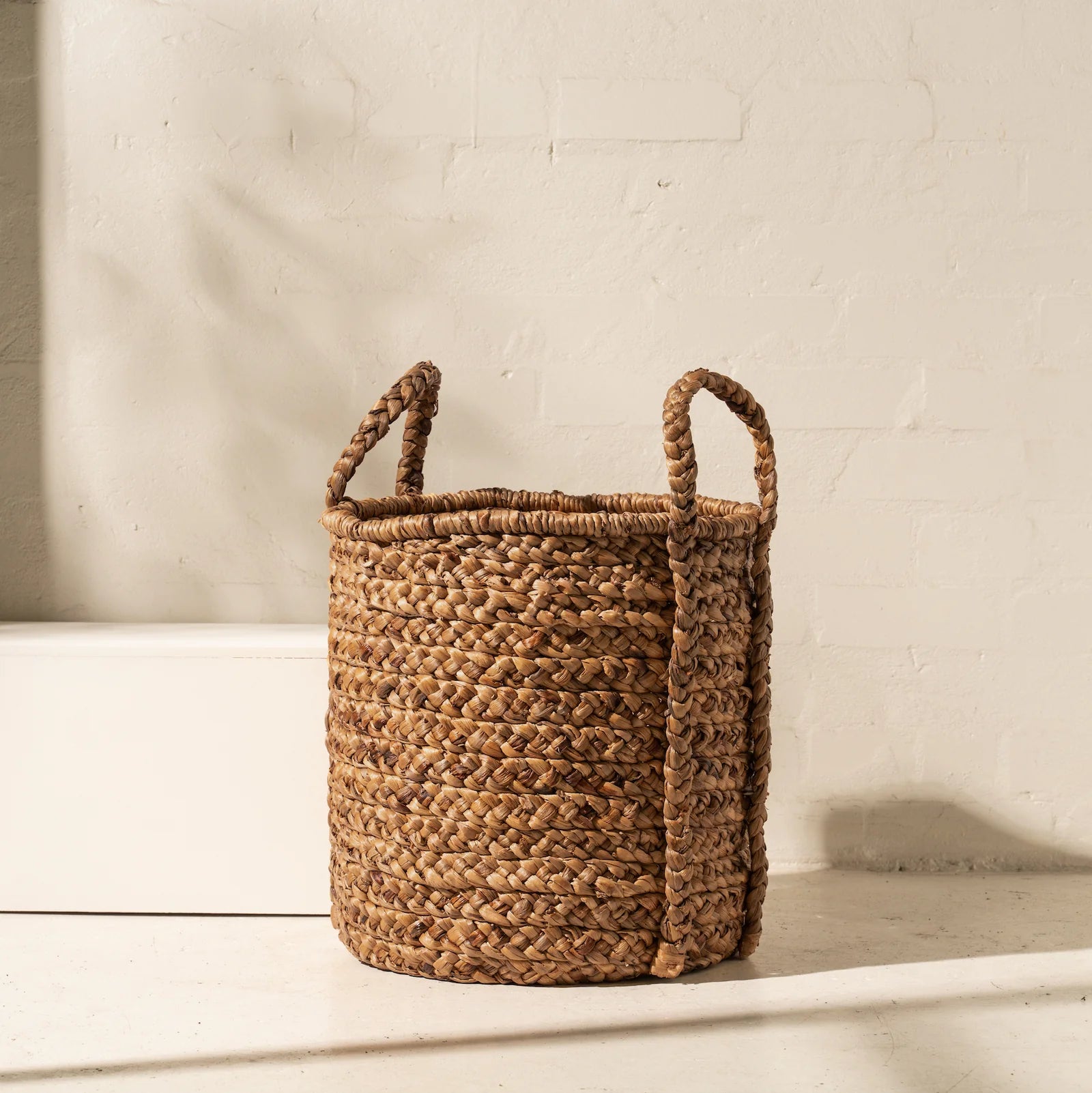 Large Water Hyacinth Basket with Plaited Handles