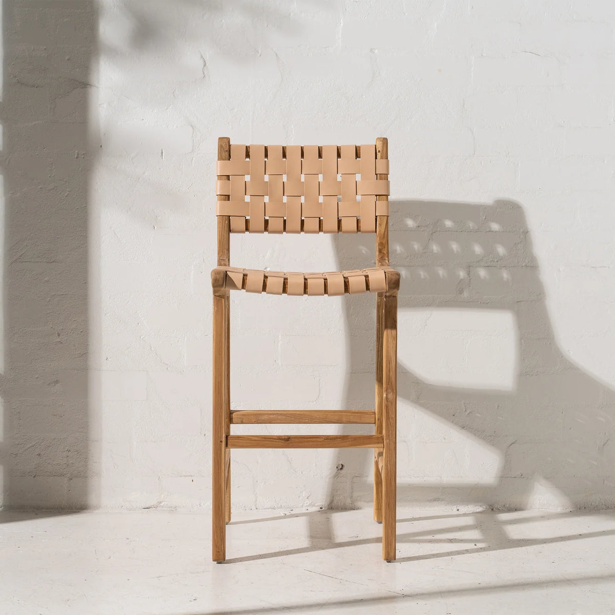 Luka Leather &amp; Teak Barstool Natural