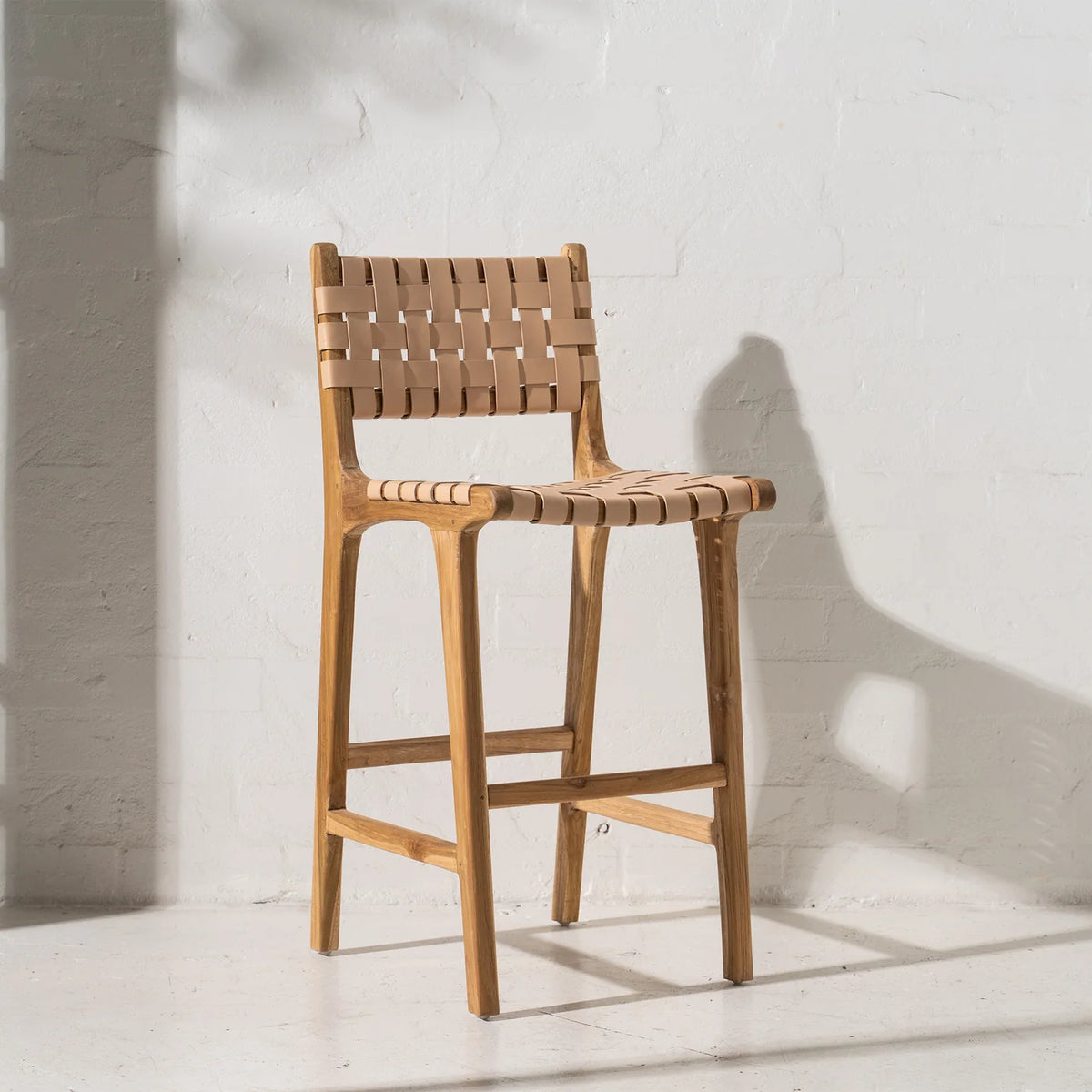 Luka Leather &amp; Teak Barstool Natural
