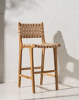 Luka Leather & Teak Barstool Natural