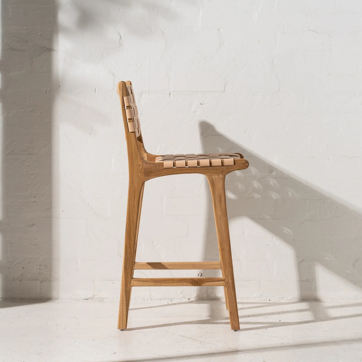 Luka Leather &amp; Teak Barstool Natural