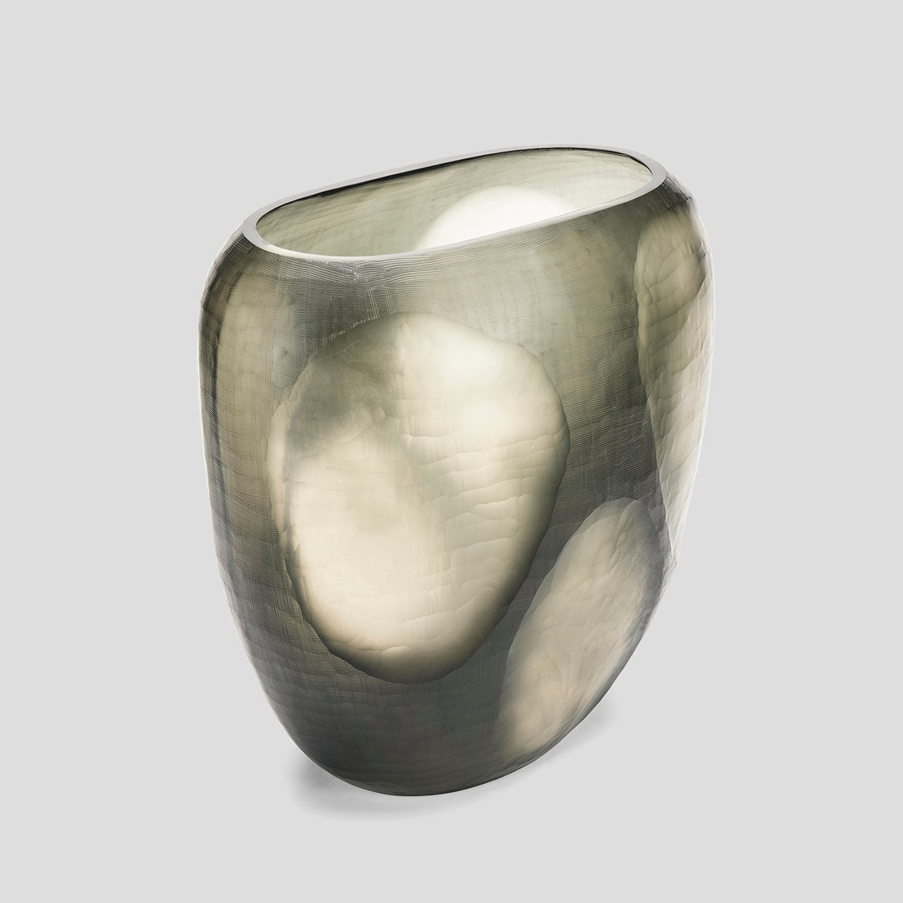 Large glass vase, etched and handblown
