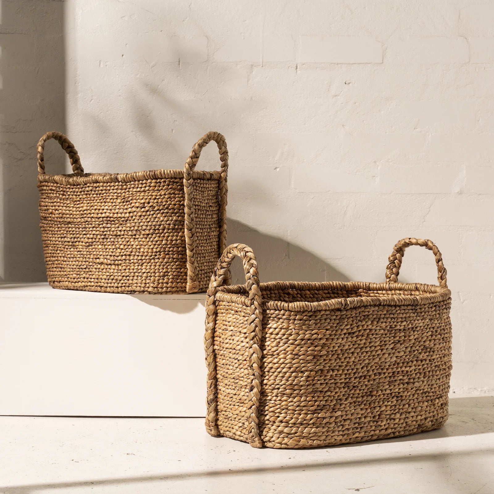 Water Hyacinth Oval Baskets with Plaited Handles